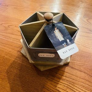 Rae Dunn metals with wood desk organizer spinner